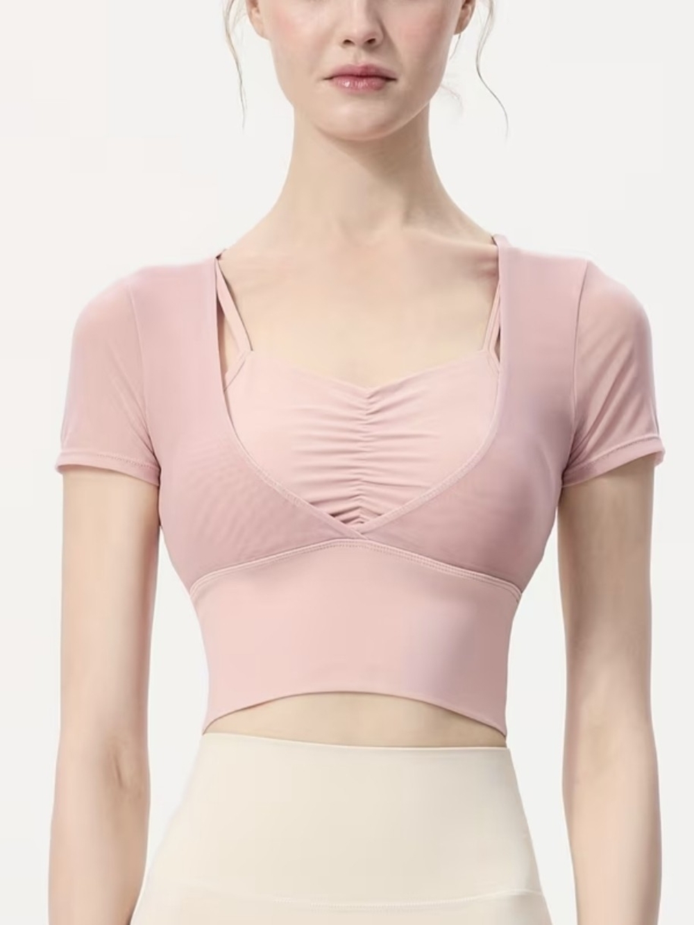pink korean/chinese fashion mesh workout top (size XS/S)